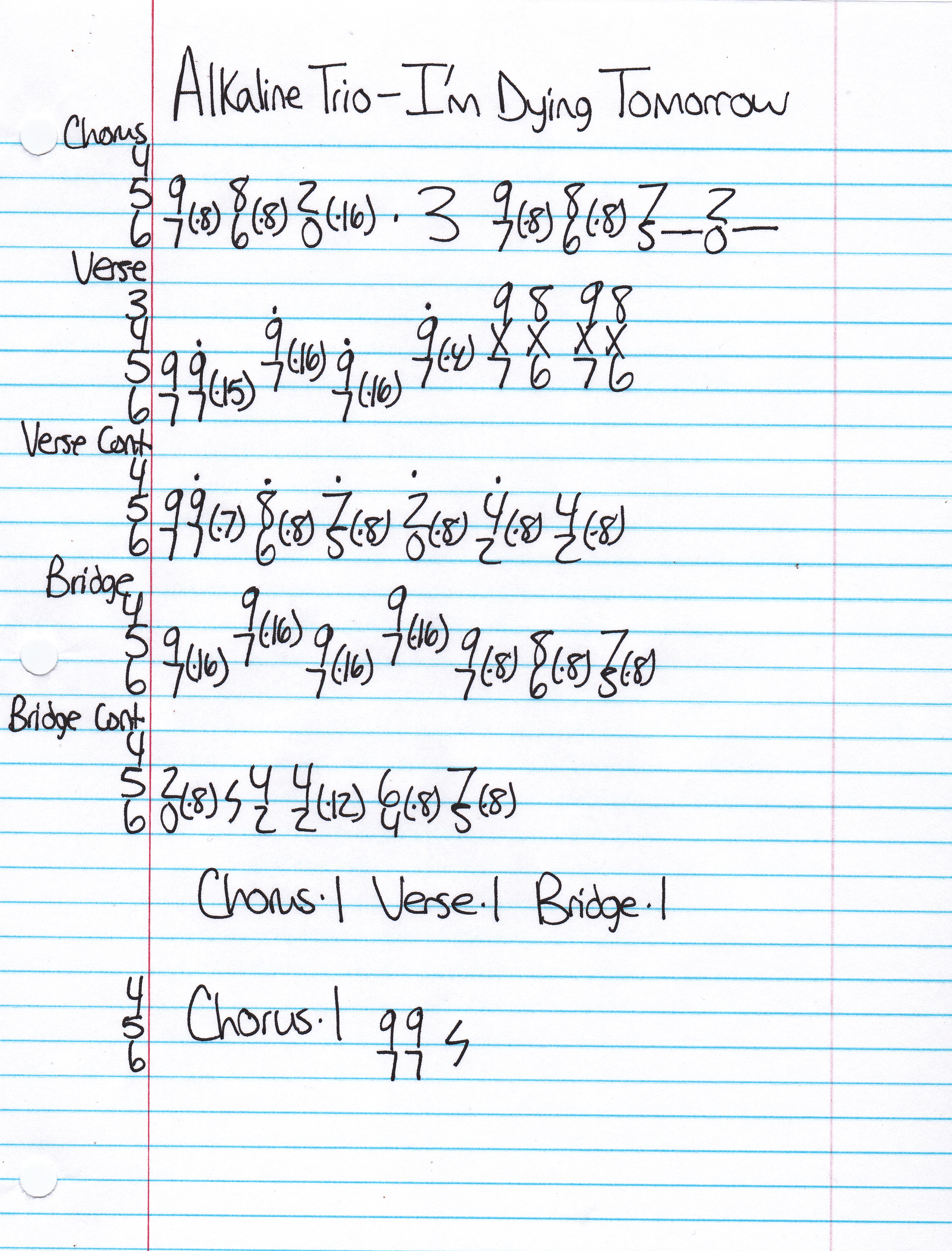 High quality guitar tab for I'm Dying Tomorrow by Alkaline Trio off of the album From Here To Infirmary. ***Complete and accurate guitar tab!***